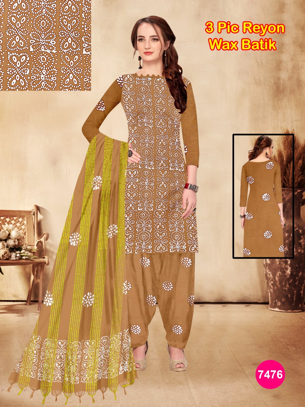 Women's Rayon Unstitched Batik Bandhani Dress with Jacquard Fabrics 04