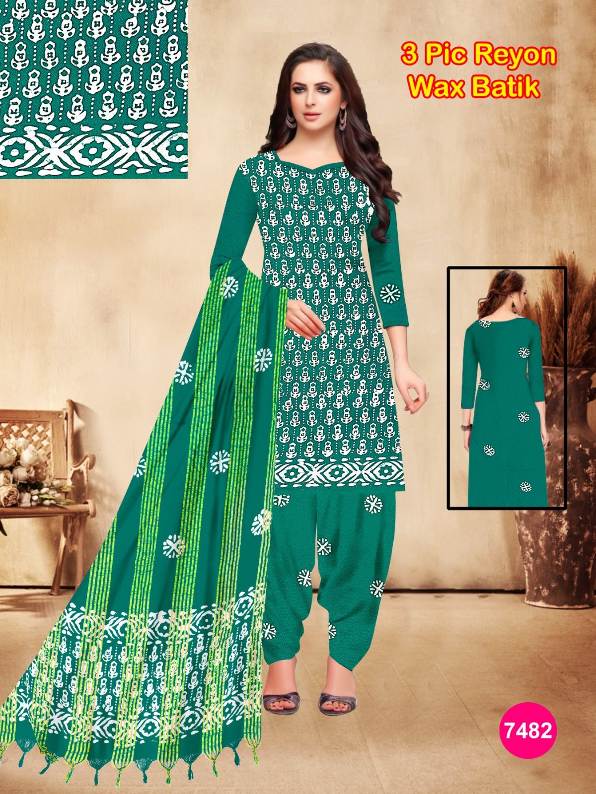 Women's Rayon Unstitched Batik Bandhani Dress with Jacquard Fabrics 05