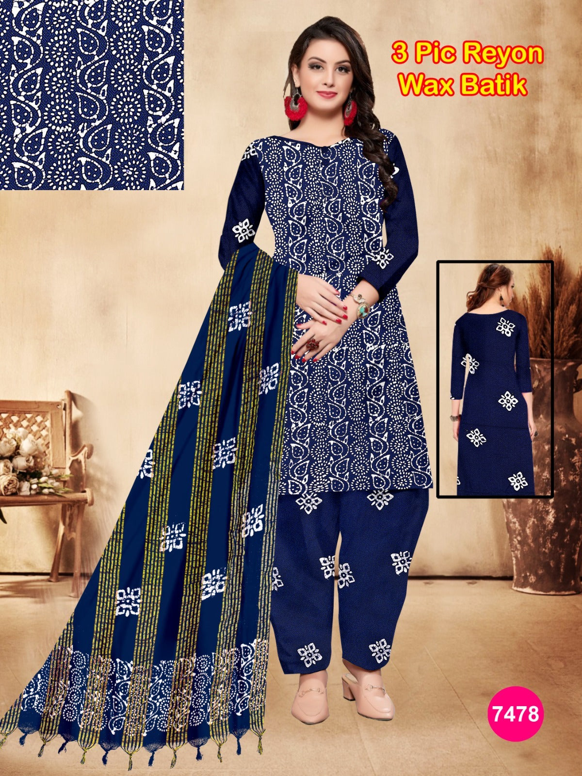 Women's Rayon Unstitched Batik Bandhani Dress with Jacquard Fabrics 06