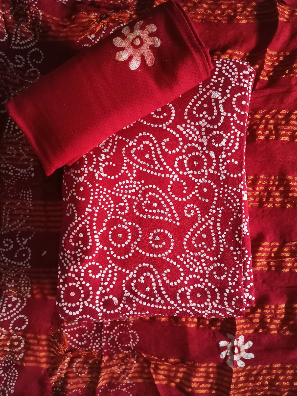 Women's Rayon Unstitched Batik Bandhani Dress with Jacquard Fabrics Wholesale