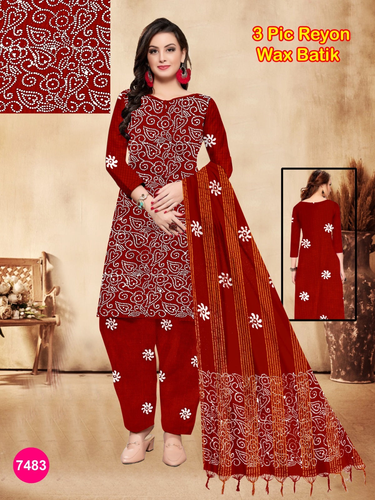 Women's Rayon Unstitched Batik Bandhani Dress with Jacquard Fabrics 09