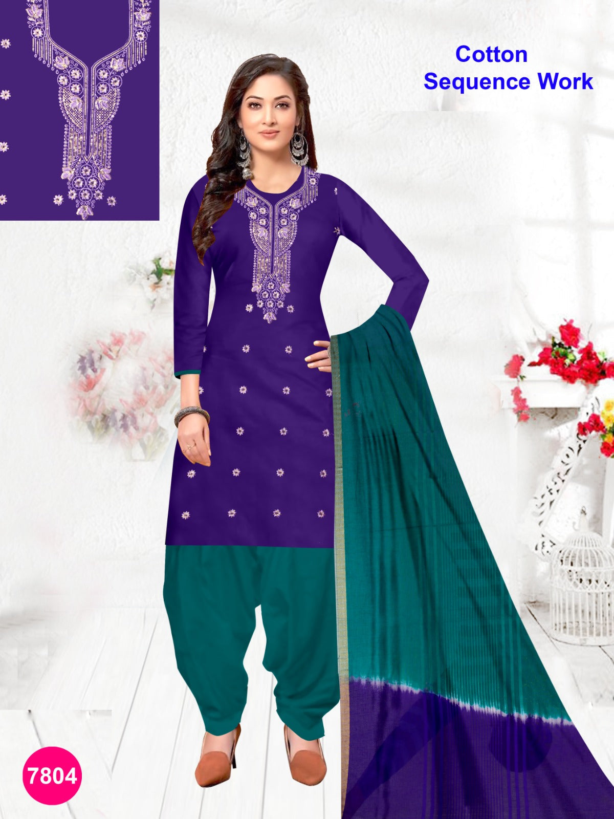 Women's Cotton Sequence Work Unstitched Suits