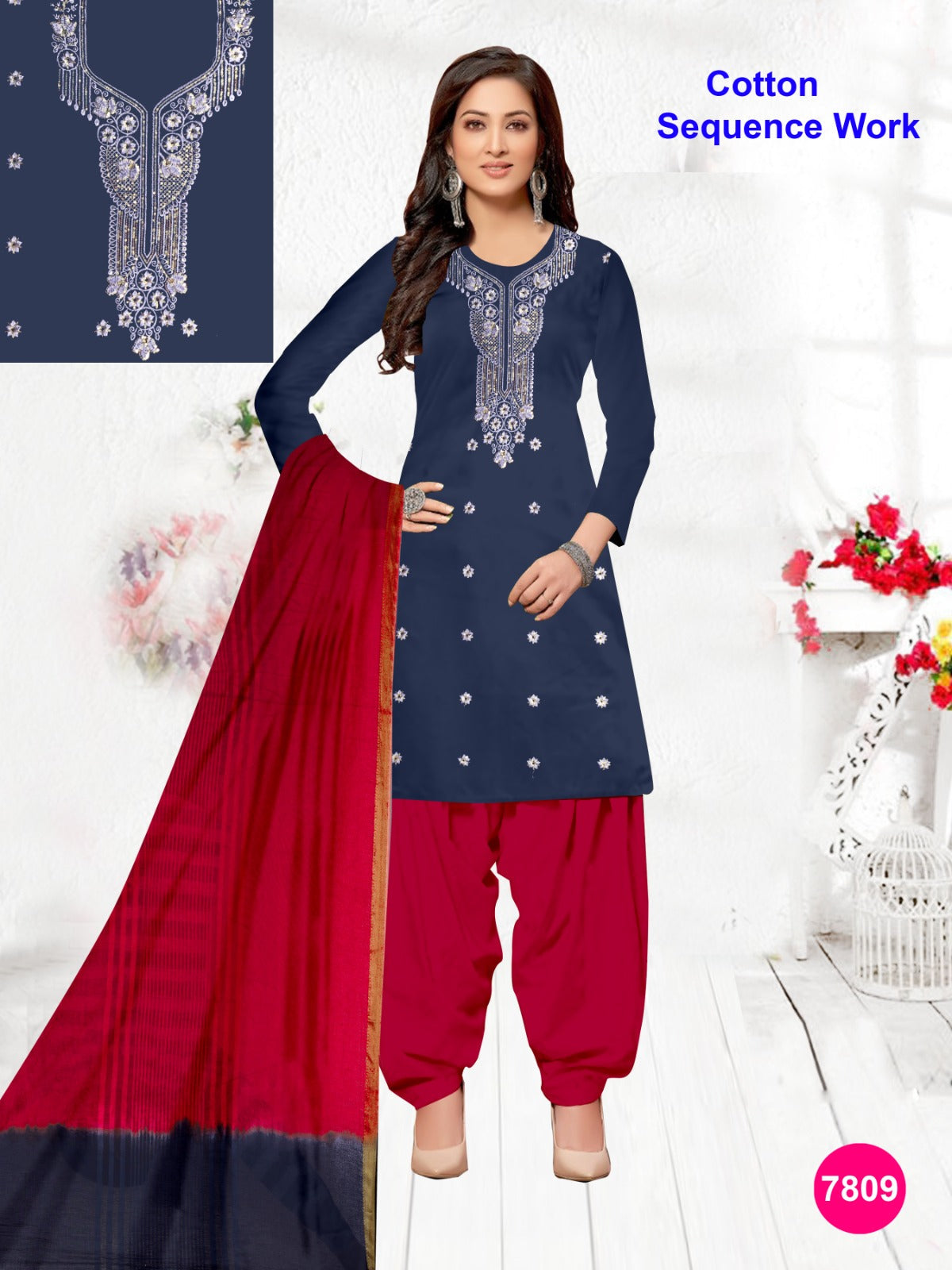 Women's Cotton Sequence Work Unstitched Suits 02