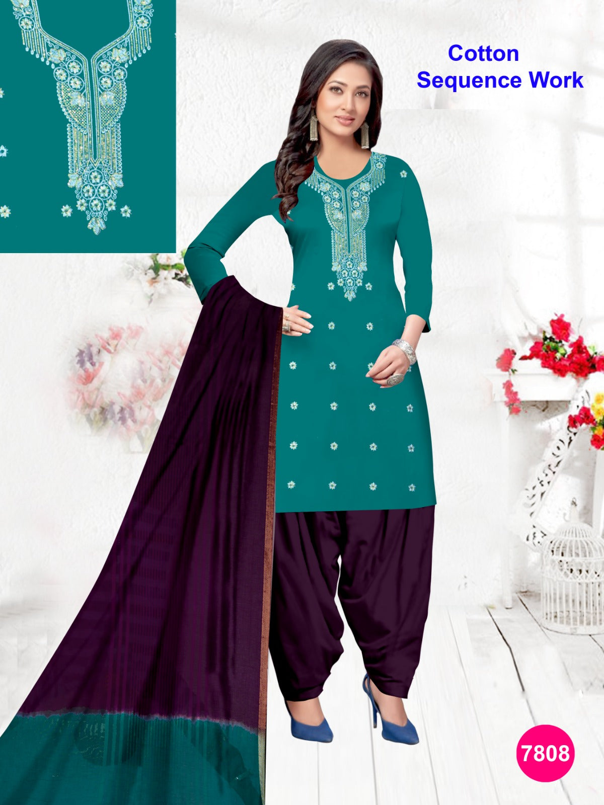 Women's Cotton Sequence Work Unstitched Suits 03