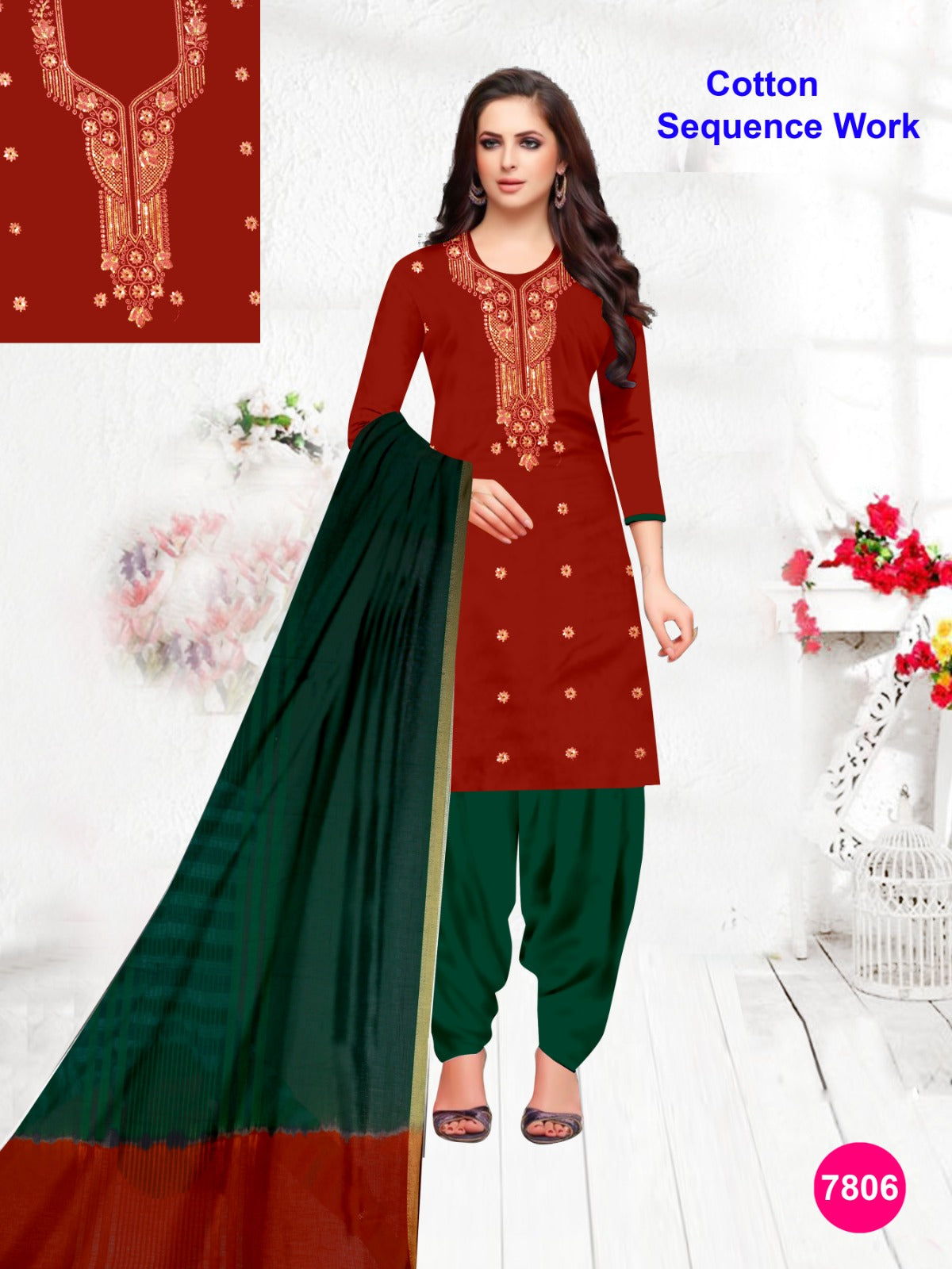 Women's Cotton Sequence Work Unstitched Suits 04