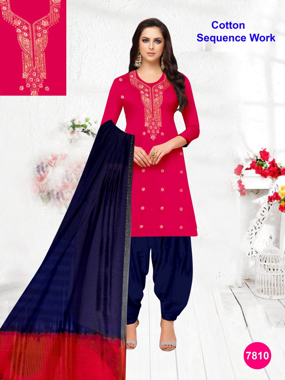 Women's Cotton Sequence Work Unstitched Suits 05