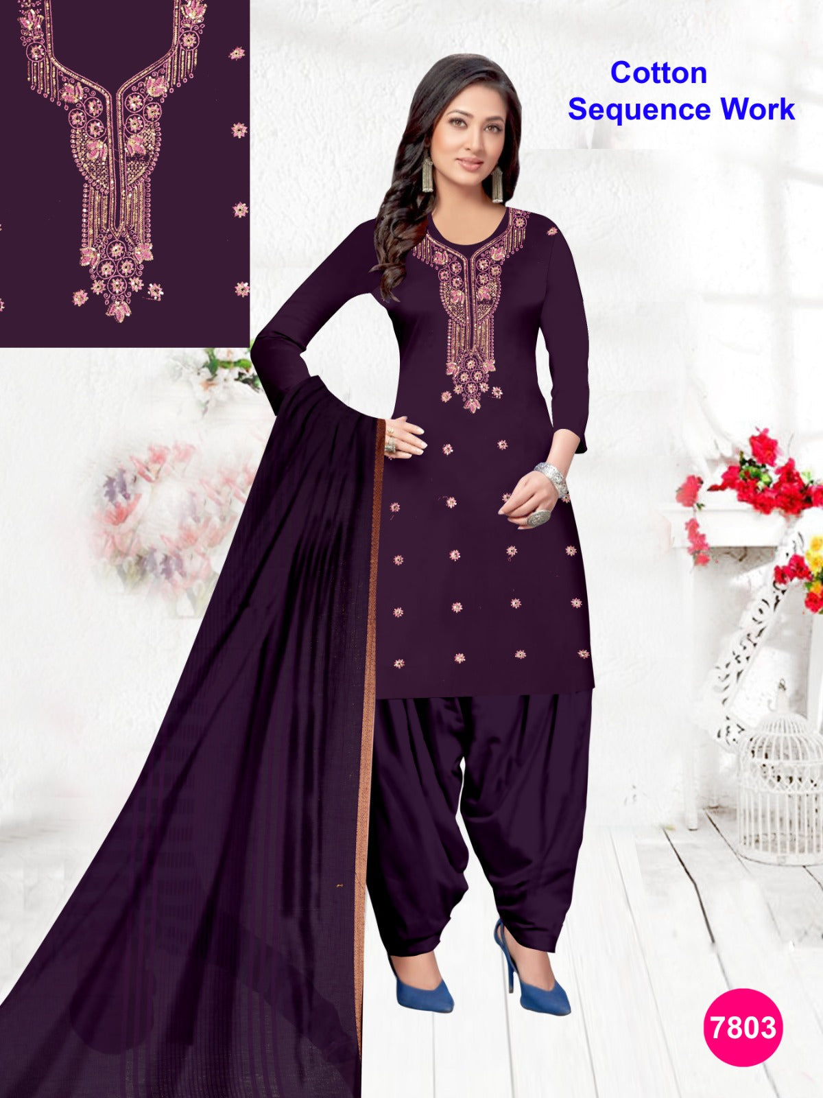 Women's Cotton Sequence Work Unstitched Suits 06