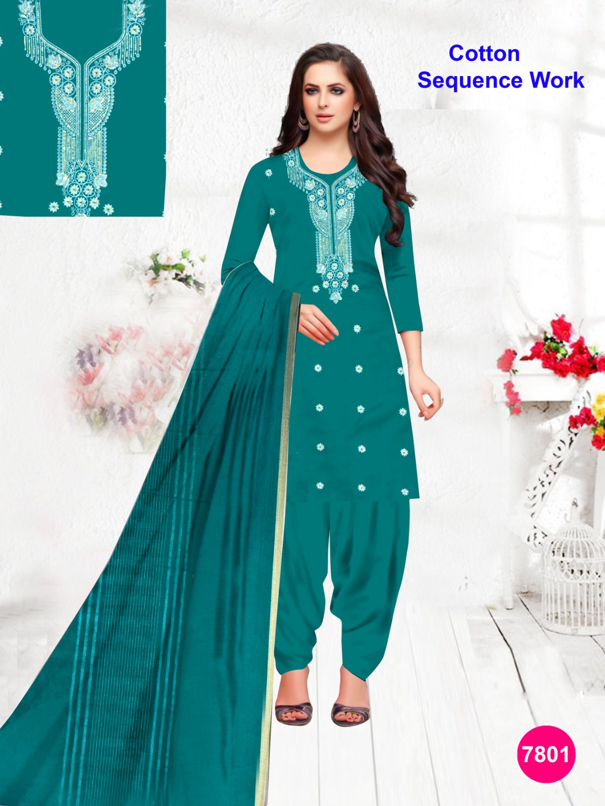 Women's Cotton Sequence Work Unstitched Suits 10