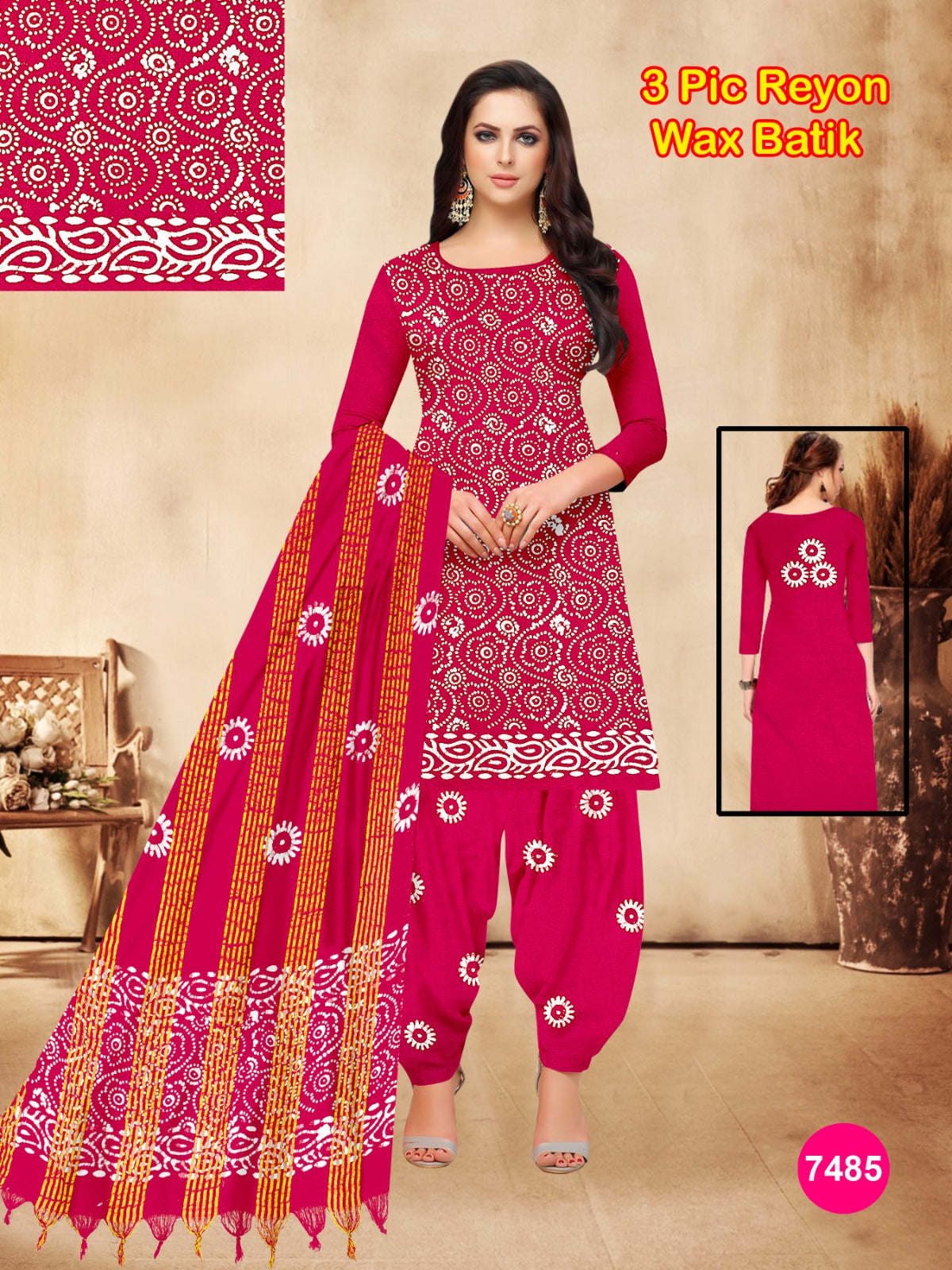 Women's Rayon Unstitched Batik Bandhani Dress with Jacquard Fabrics 01