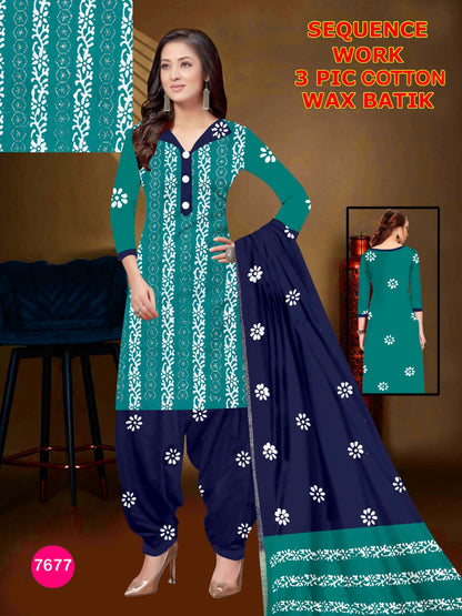 Elegant Cotton Batik 3-Piece Suit with Exquisite Sequence Work 03