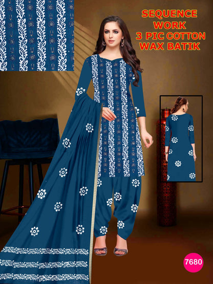 Elegant Cotton Batik 3-Piece Suit with Exquisite Sequence Work Self 02