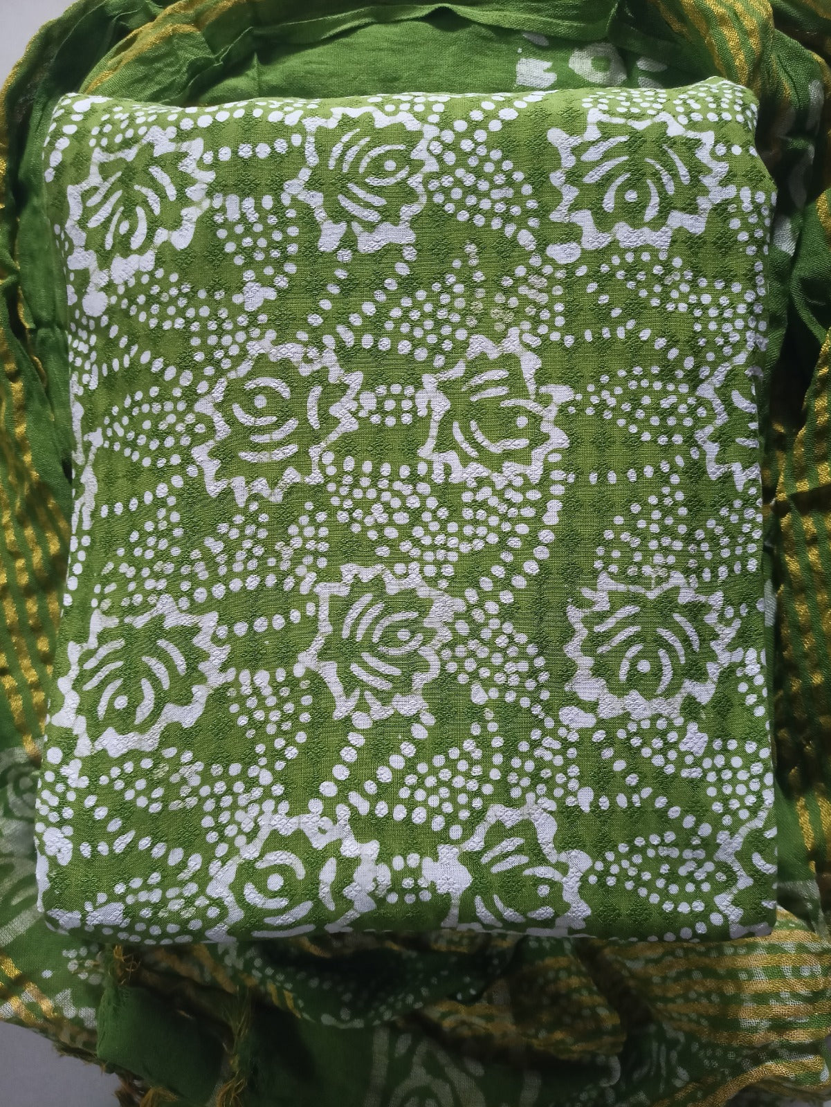 Women's Rayon Unstitched Batik Bandhani Dress with Jacquard Fabrics 08