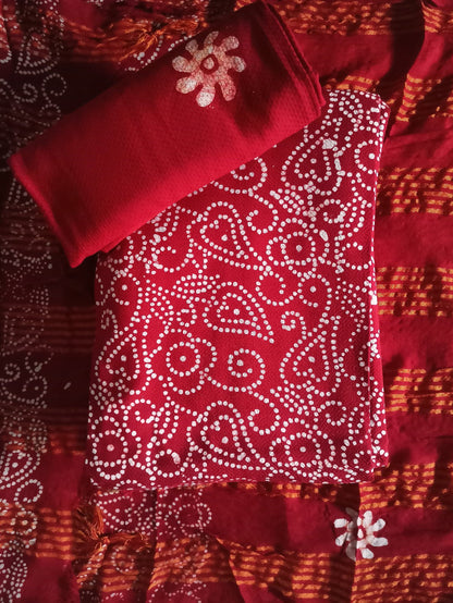 Women's Rayon Unstitched Batik Bandhani Dress with Jacquard Fabrics Wholesale