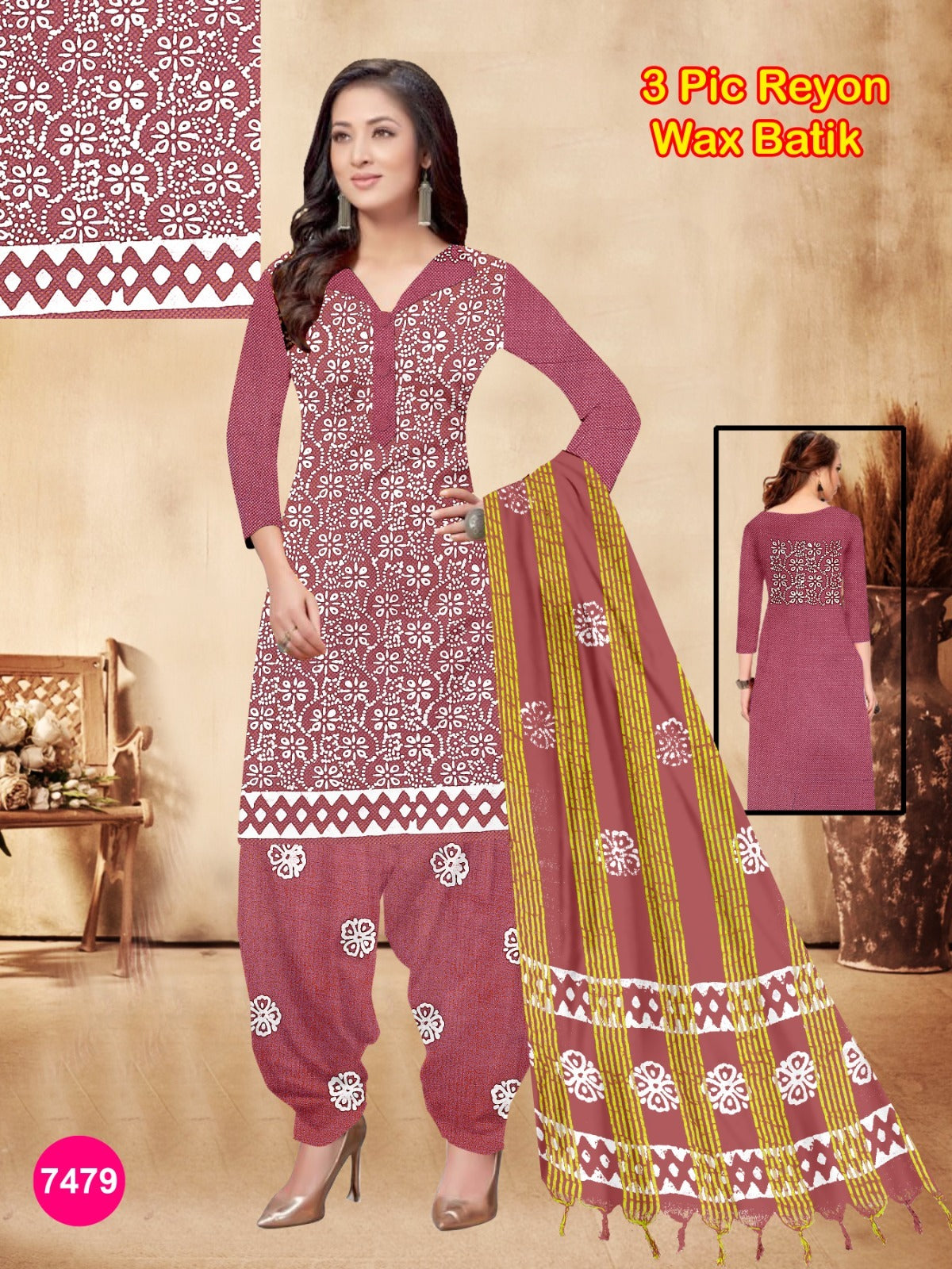 Women's Rayon Unstitched Batik Bandhani Dress with Jacquard Fabrics 02