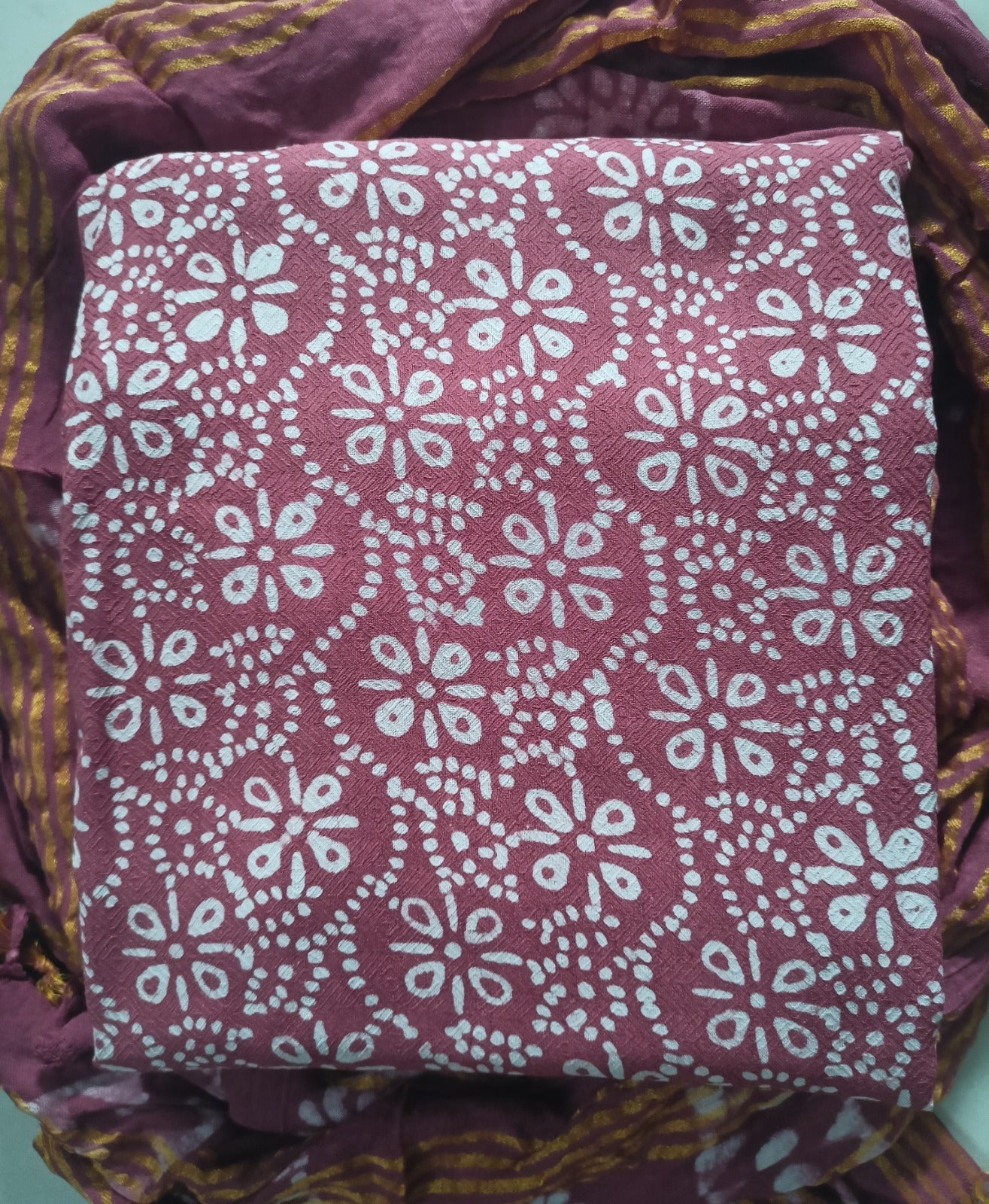 Women's Rayon Unstitched Batik Bandhani Dress with Jacquard Fabrics 02