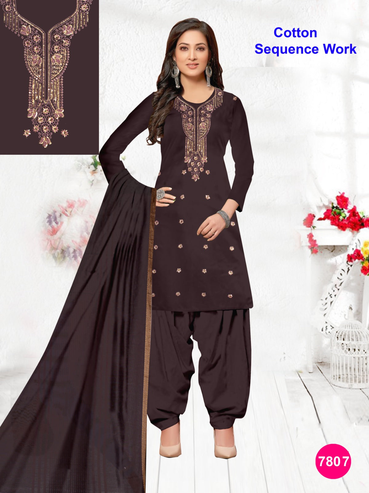 Women's Cotton Sequence Work Unstitched Suits 07