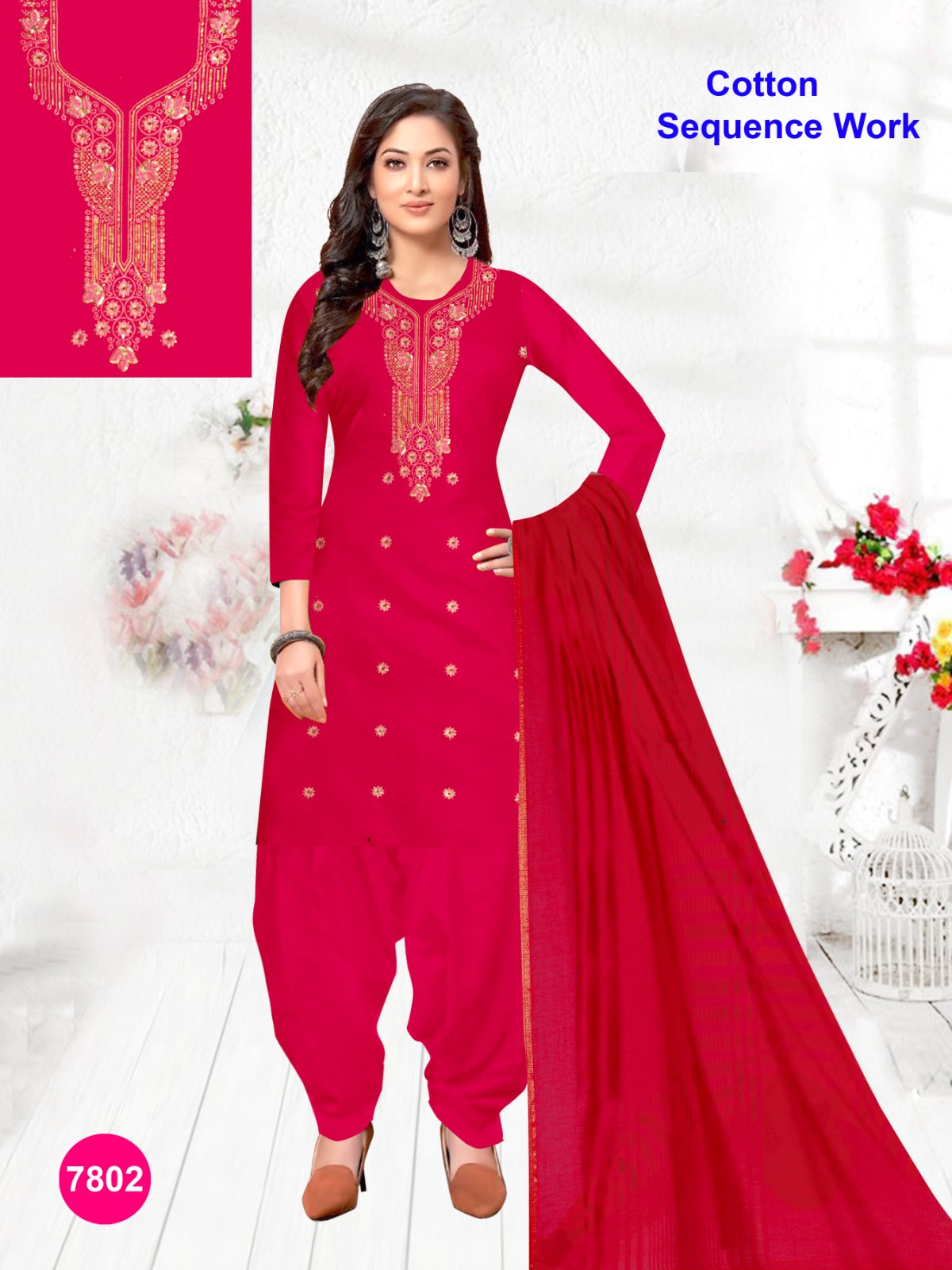 Women's Cotton Sequence Work Unstitched Suits 08