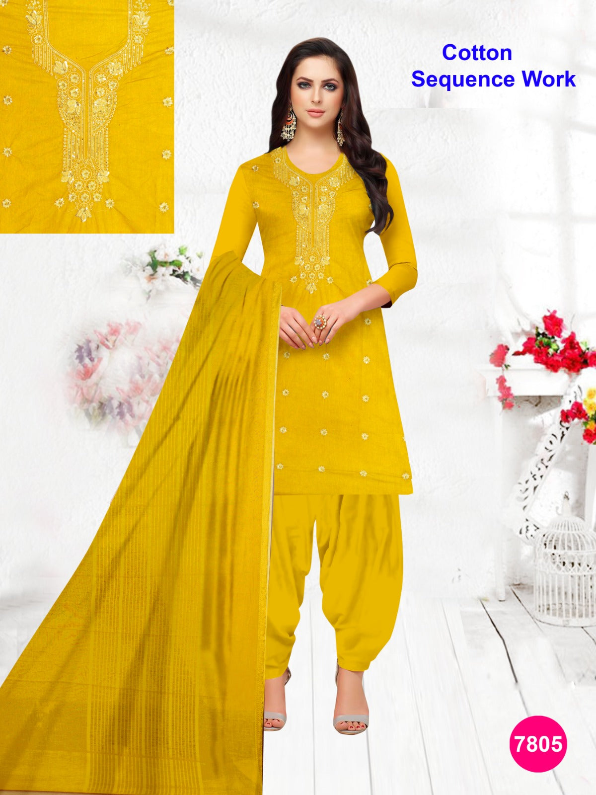 Women's Cotton Sequence Work Unstitched Suits 09