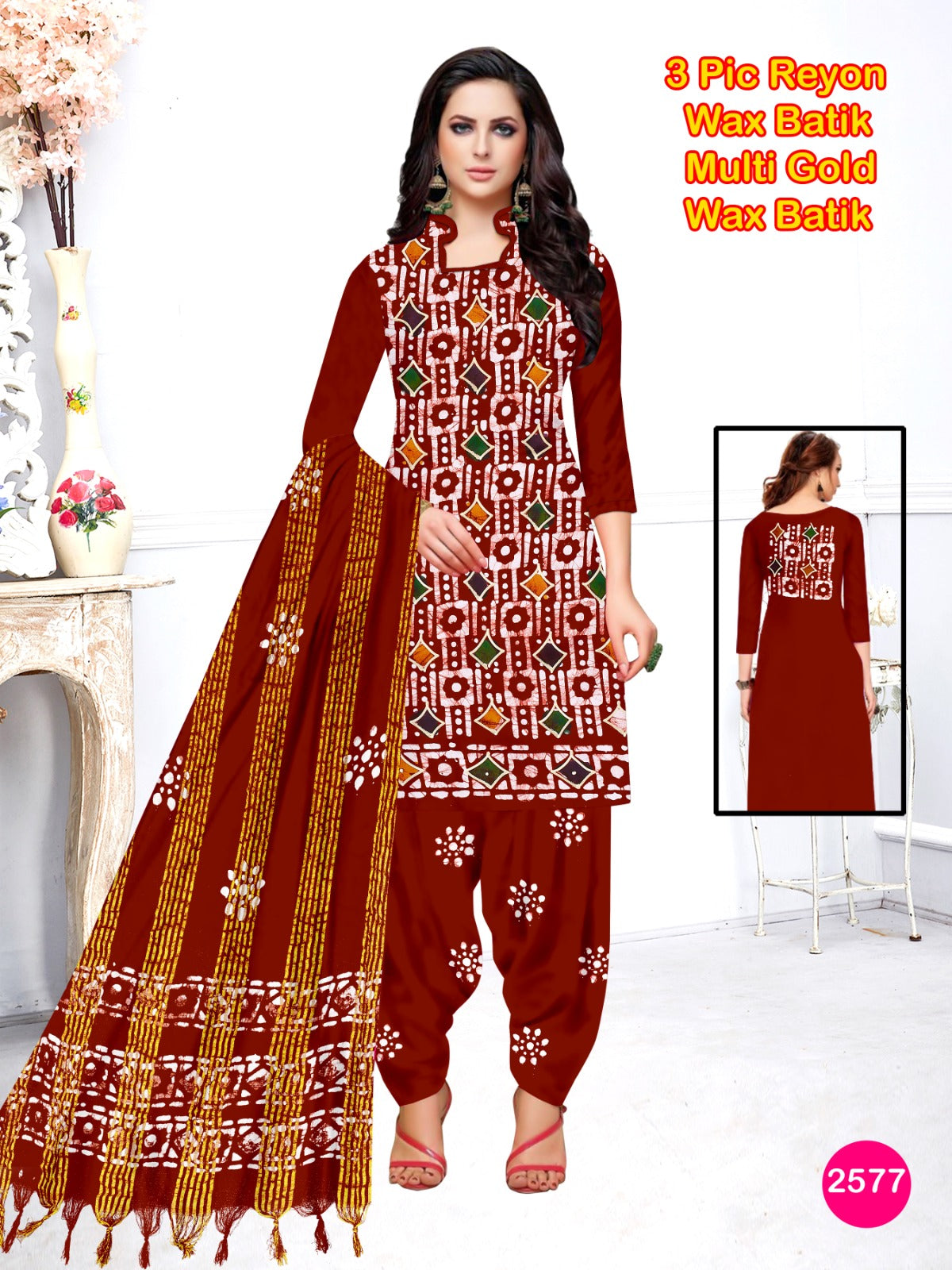 Rayon Multi Batik Suit – Self Version 01